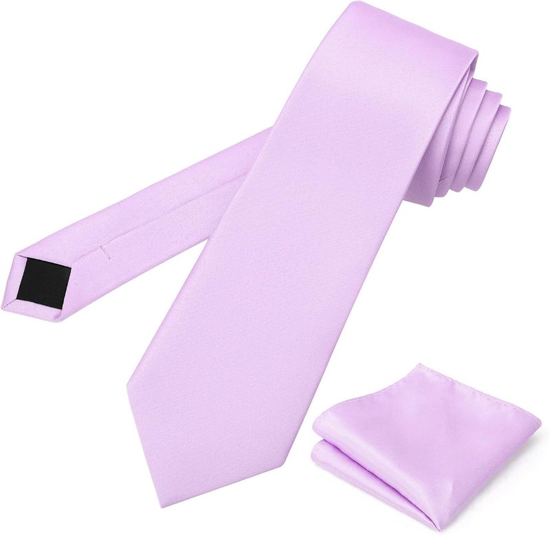 pensee Men's Tie Set Solid Pure Color 3.15" (8CM) Classic Formal Plain Necktie and Pocket Square Set For Men - Image 4